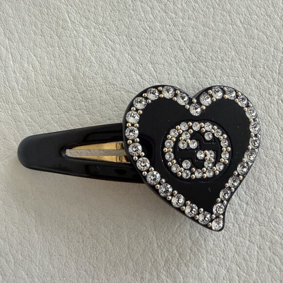 NEW GUCCI  Interlocking G Hair Clip $390 Crystal Black main image 4